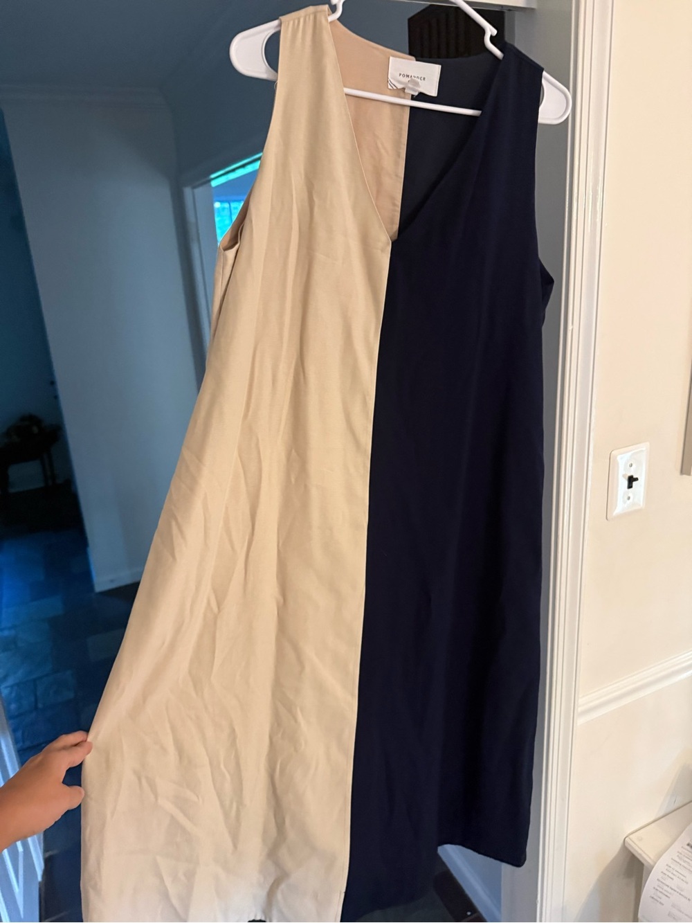 Tuckernuck Two-Tone V-Neck Midi Dress - Navy and Beige